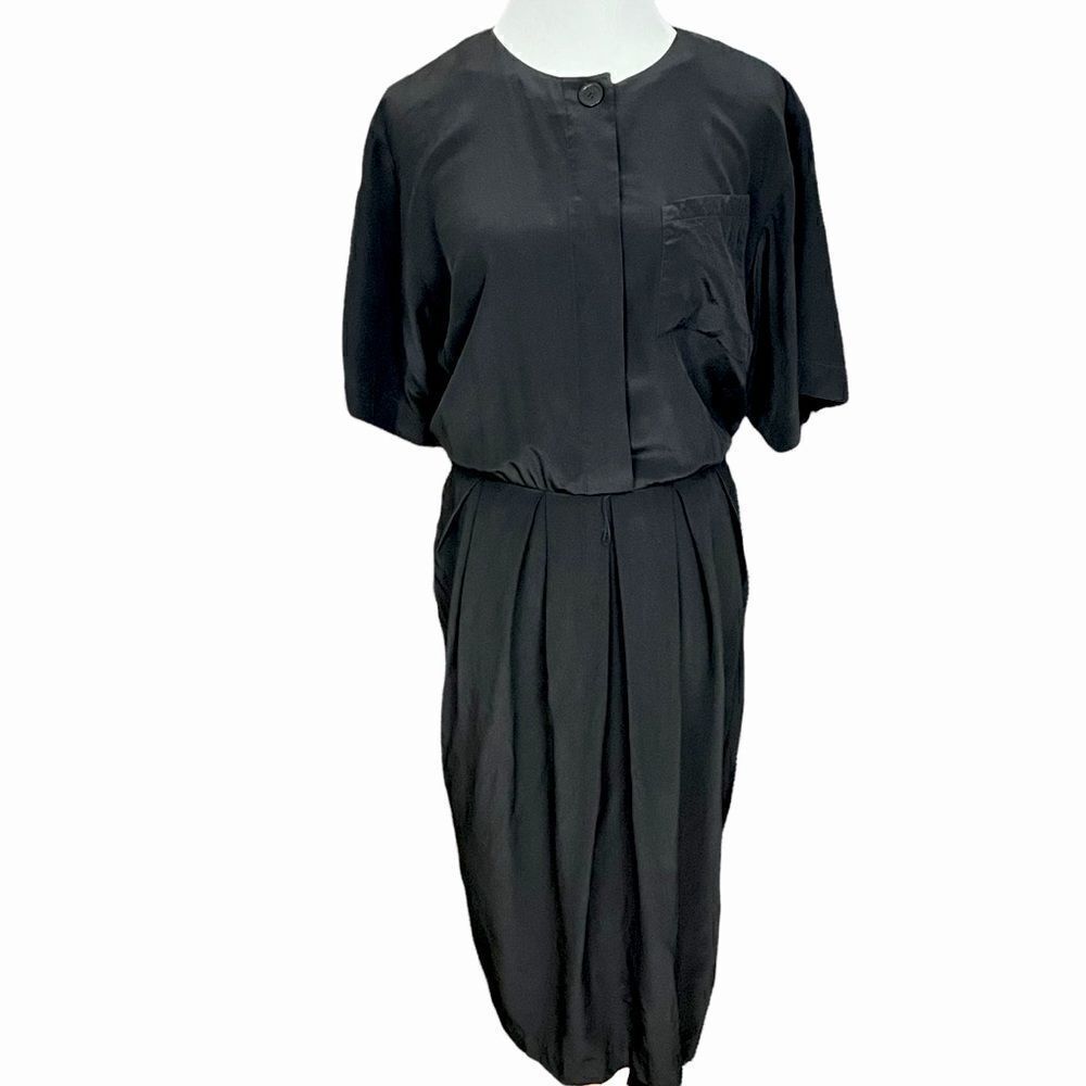 Vintage 80’s does 40’s Ambria Black Silk Wiggle Dress 14